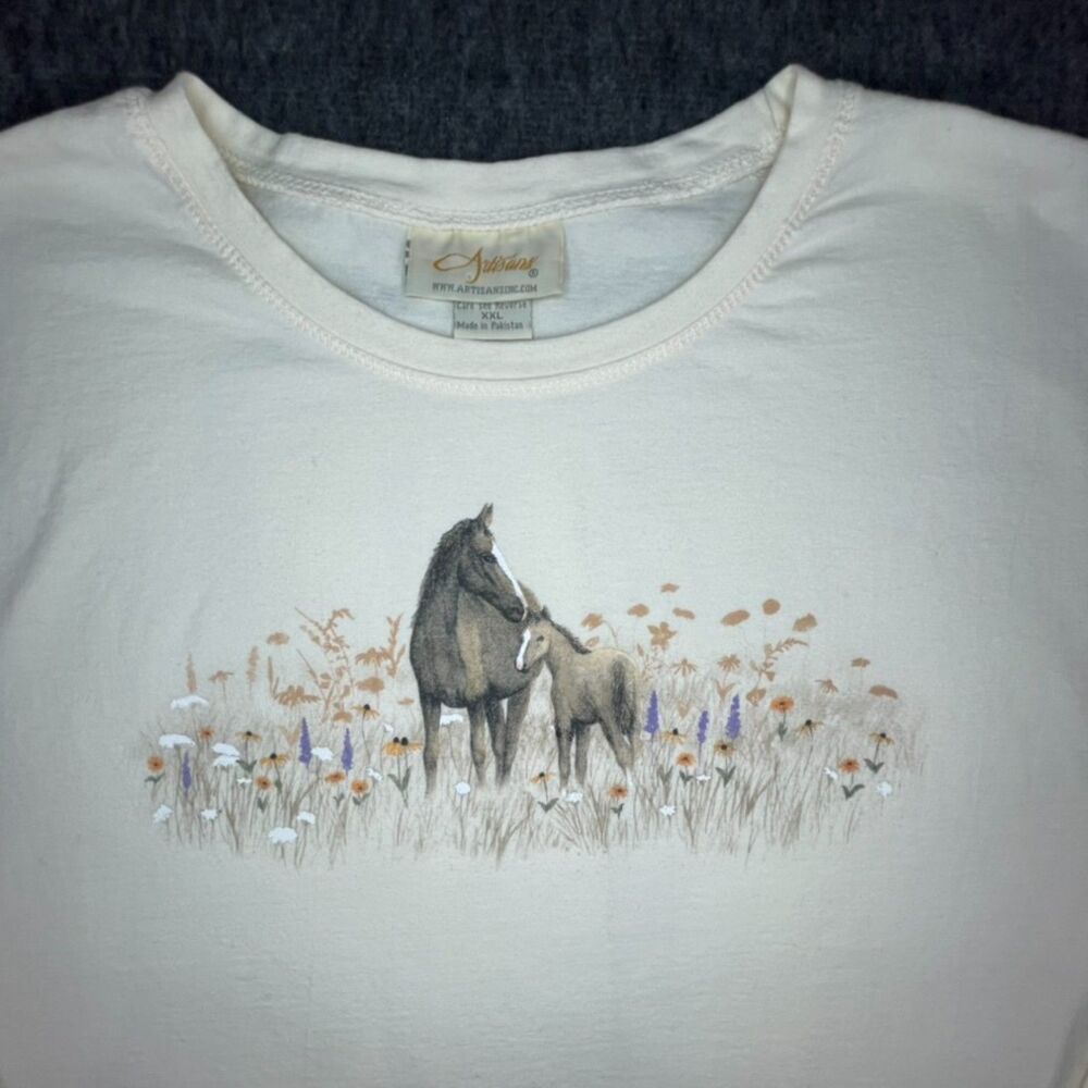 Artisans Vintage Horse Graphic Equestrian Shirt XXL Cream Western Boho Cowboy - Picture 8 of 8